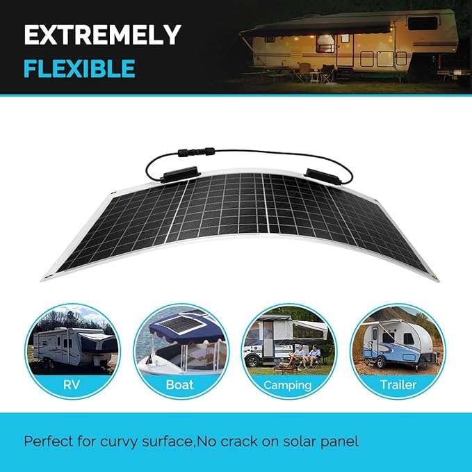 Renogy Flexible Solar Panel 50 Watt 12 Volt Monocrystalline Ultra-Flexible Bendable Mono Off-Grid Charger for Marine RV Cabin Van Car Boat Curve Surfaces