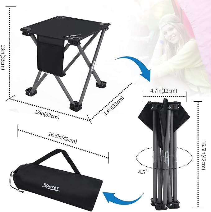 Roptat 2 Pack Camping Stool,Portable Folding Compact Lightweight Stool Seat for Camping Fishing Hiking Gardening Outdoor Walking Backpacking Travelling and Beach with Carry Bag (Black)