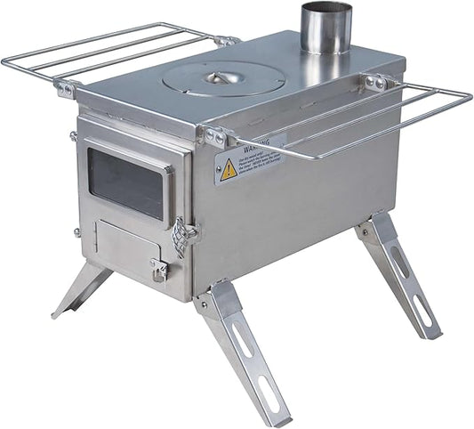 Winnerwell Nomad Medium Tent Stove | Tiny Portable Wood Burning Stove for Tents, Shelters, and Camping | 800 Cubic Inch Firebox | Precision Stainless Steel Construction | Includes Chimney Pipe