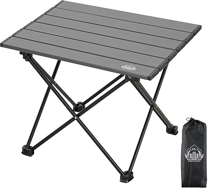 Portable Folding Camping Table, Small Compact Aluminum Beach Picnic Table, Lightweight Collapsible Outdoor Camp Tables That Folds & Rolls Up, Beach Gear Essentials Camp Accessories, Grey