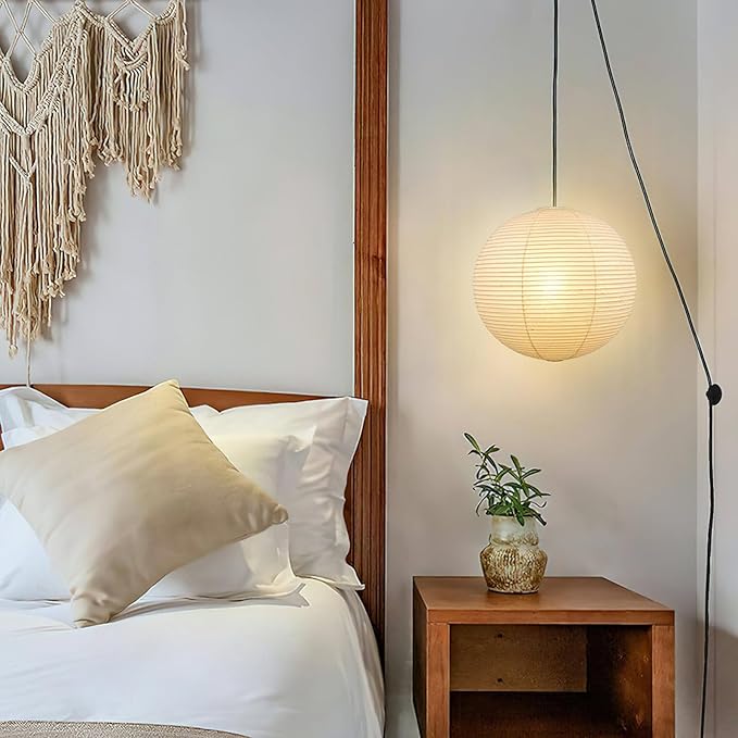 White Round Paper Lanterns, 15.75" Large Hanging Paper Lamp Shade, Chinese/Japanese Paper Lantern Pendant Light for Party Decoration, Home Decor Paper Ceiling Lampshade(2 Pack)