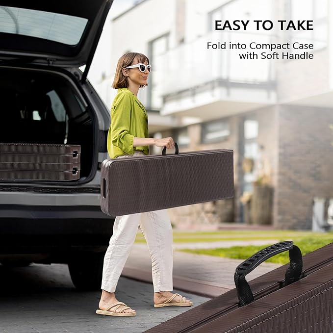 VINGLI 6 feet Plastic Folding Bench,Portable in/Outdoor Picnic Party Camping Dining Seat, Garden Soccer Multipurpose Entertaining Activities, Rattan Patterned HDPE Tabletop, 1 Pack, Brown