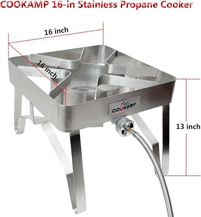 Stainless Steel High Pressure 1-Burner Outdoor Propane Gas Cooker with 0-20 PSI Adjustable Regulator and Steel Braided Hose (Stainless Steel-SA1300)