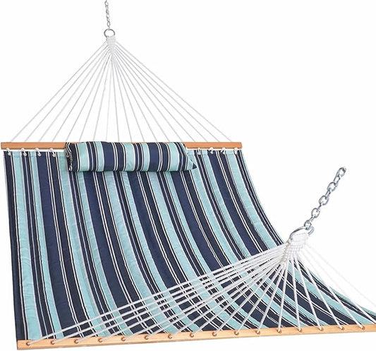 Lazy Daze Hammocks 12FT Quilted Fabric Hammock with Pillow, Double 2 Person Hammock with Spreader Bar for Outdoor Outside Patio Garden Yard Pool Beach QFH034
