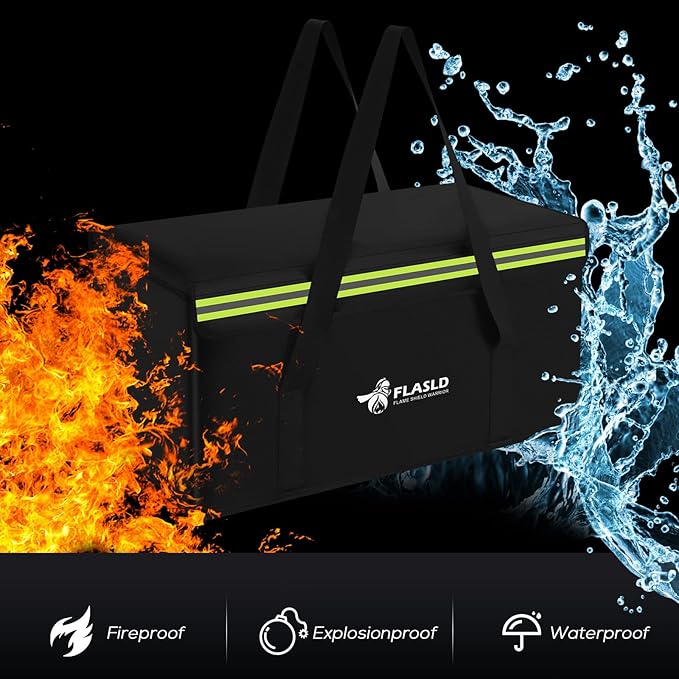 FLASLD Large Fireproof Document Bags, 24x12x12” Waterproof Storage Firesafe Bag, Fireproof Folder Safe Box for Cash, Valuables & Passport, Silicone Coating & Zipper Closure