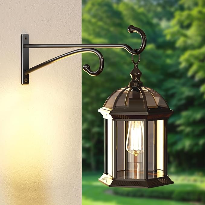 10" Plant Hanger Hook Outdoor Indoor ??Planter Hooks for Hanging Plants, Plant Wall Hooks, Brackets for Hanging Plants, Baskets, Wind Chimes, Bird Feeders, Lanterns, Bird Houses (Black, Metal, 2-Pack)