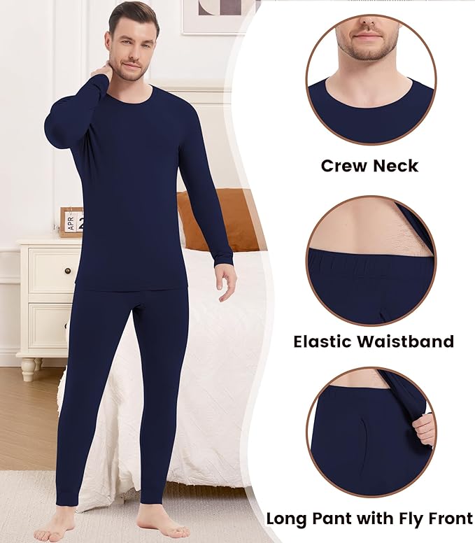 NACHILA Men's Thermal Underwear Set-Viscose Made from Bamboo, Soft Long Sleeve Base Layers Top and Bottom Warm Long Johns Set