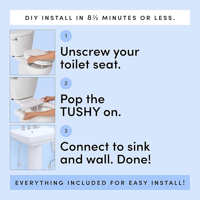 TUSHY Spa Royale Warm Water Bidet Seat Attachment. Self Cleaning Water Sprayer, Adjustable Pressure Nozzle, Angle Control. (Requires Sink Access for Water Temperature Control), Gold Knobs