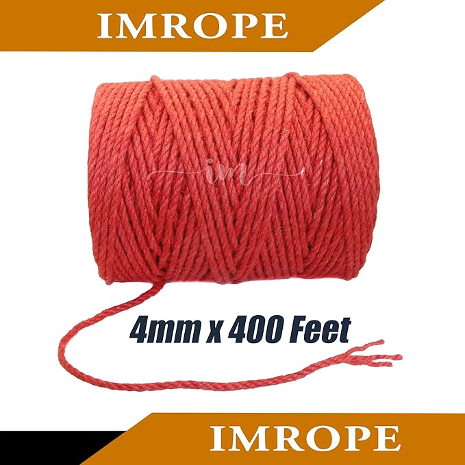 4mm x 400 Feet Red Jute Rope, Twine for Gardening Tomato Climbing Plant Tie Floristry Crafts Gift Wrapping Packing Decor