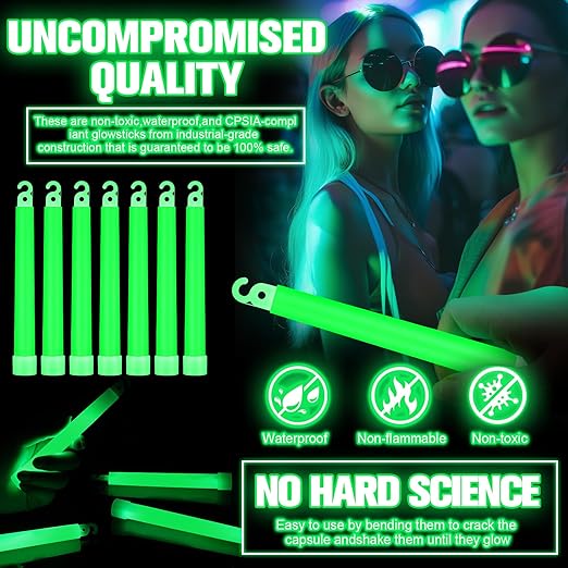 Sotiff 144 Pcs Bright 6 Inch Large Glow Sticks Bulk Emergency Glow in The Dark Sticks with 12 Hour Duration for Camping Hiking Outdoor Parties Activities Survival Storms Blackouts (Green)