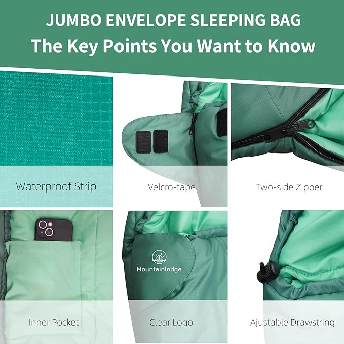 Jumbo Sleeping Bag for Adult&Kids,Cold&Warm Weather with Compression Sack and Water Resistant for Family Camping,Travel and Car Camping