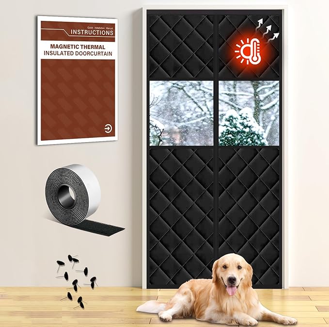 Insulated Door Curtain Fit Door 36"x82" - Magnetic Thermal Cover for Winter - Winter Door Insulation to Keep Warm Air in & Cold Air Out