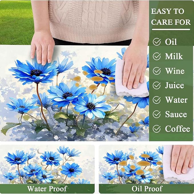 CAPSCEOLL Elastic Picnic Table Cover with Bench Covers 5Ft Waterproof Fitted Picnic Table Cover Cloths for Outdoors Camping Tablecloth with Drawstring Bag, 60X30in, Blue Flowers