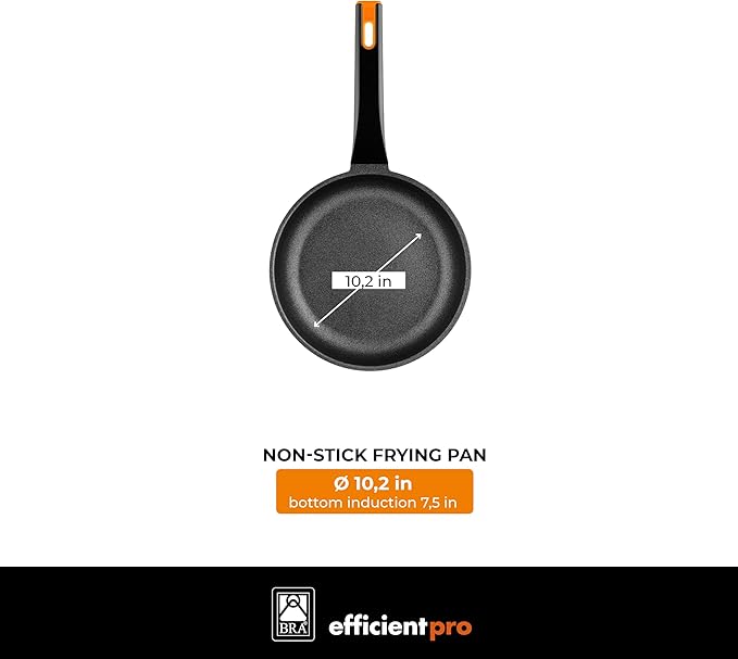 BRA COOKWARE Efficient Pro 2 Frying Pan Set | 8 + 10.2 inches Cast Aluminum Frypans | Profile Plus Non-Stick | All Heat Sources Compatible | PFOA Free | Heat-Resistant Handle | Non Deformable