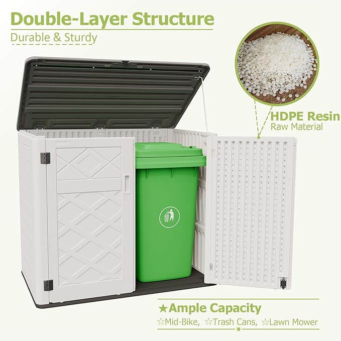 HOMSPARK Storage Shed Weather Resistance, Multi-Purpose Outdoor Storage Cabinet for Backyards and Patios, Horizontal Storage Shed for Lawnmower, Patio Accessories (Off-White, Large - 48 cu.ft)