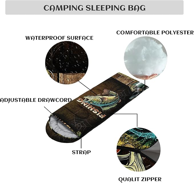 Sleeping Bags for Adults and Kids，3D Printing Camping Sleeping Bag for Girls Boys Lightweight Waterproof Cold/Warm 3-Season，Outdoor Travel with Compression Bags