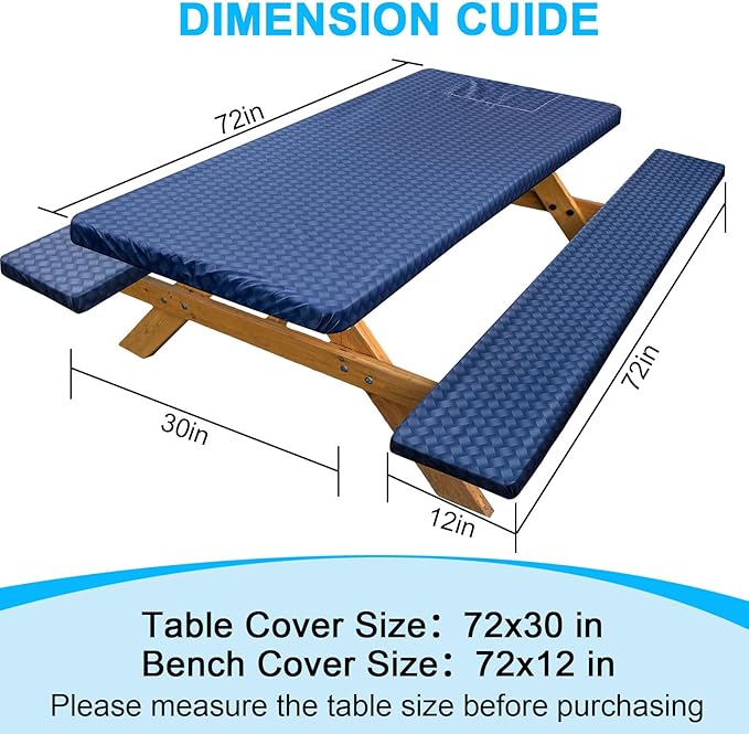 Picnic Table Cover with Bench Covers Portable Table Cloth Built-in Storage Pocket Picnic Table Covers with Elastic Waterproof Camping Essentials for RV Camping