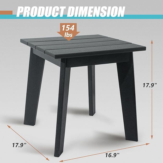 TORVA Outdoor Side Table, 17 x 18 x 18 Inch Patio Garden Coffee Table, Recyclable & Weather Resistant with High-Density PE Material(Black Color)