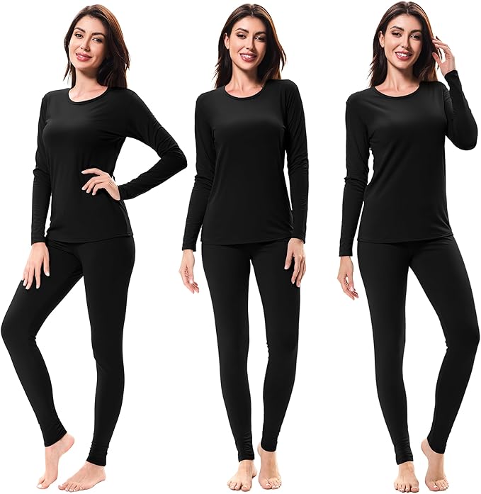 URATOT 3 Sets Women's Thermal Underwear Set Fleece Lined Long Johns Thermal Underwear Base Layer for Women Cold Winter