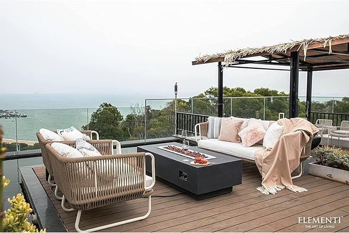 Elementi | Bundle Granville Gas Fire Pit Cast Concrete 60" Rectangular Fire Table, Outdoor Fire Pit Electronic Ignition | Canvas Cover, Lava Rock Included | Dark Gray (Natural Gas)