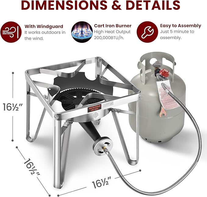 ARC Advanced Royal Champion ARC Propane Burner, 200,000 BTU Propane Stove with 0-20 PSI Regulator, Outdoor Burners for Cooking Gas Burner Gas Cooker Single Burner for Outdoor Cooking