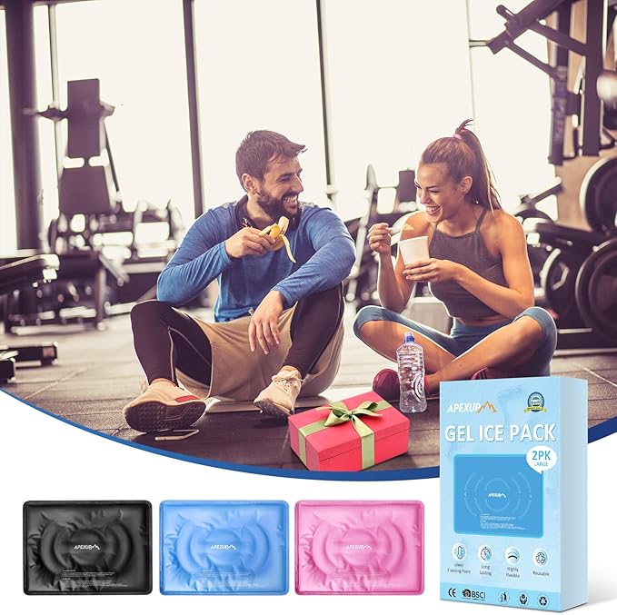 APEXUP Gel Ice Packs for Injuries Reusable, Flexible Double Sided Cold Packs for Injuries, Ice Pack for Knee, Shoulder, Back, Hip, Leg, Arm (Blue, L, 2PK)