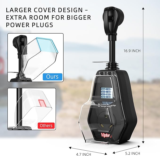 RV Surge Protector 30 Amp with 1.77'' Smart LED Display, Replaceable Module Design, 10000 Joules Circuit Analyzer for Camper & Trailer Power Plug, Waterproof with Oversized Cover (DD232)