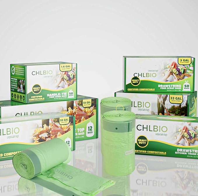 3 Gallon Compostable Trash Bags Drawstring, Heavy Duty Extra Thick 1 Mil, 11.36 Liter, 50 Bags, Small Kitchen Food Scrap Waste Bag, ASTM D6400, US BPI and OK Compost Home Certified