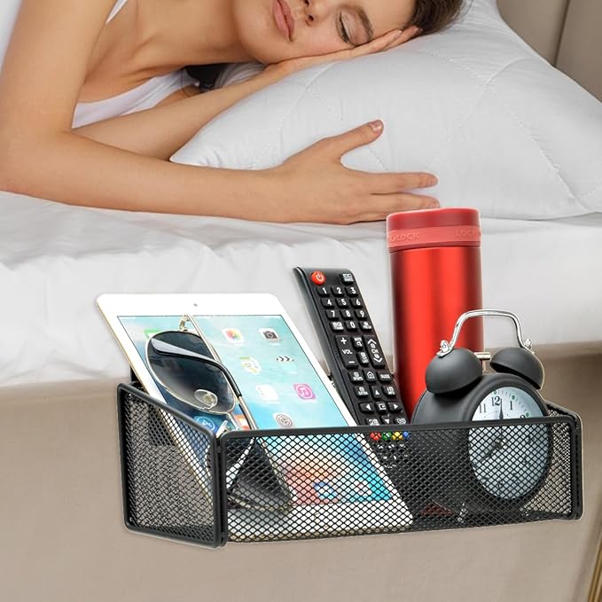 Bedside Shelf Bunk Bed Organizer Shelf Hanging Storage Metal Basket Phone Holder for Bedroom,Dorm,Office - Easy Use for Both Adult and Kids (Black)