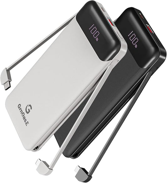 GrnOas.E 2-Pack 10000mAh Power Bank for iPhone,22.5W Fast Charging Portable Charger for iPhone,4 Outputs 3A High Speed Power Bank with Built in Cables,Travel Essentials Battery Pack for iPhone and etc