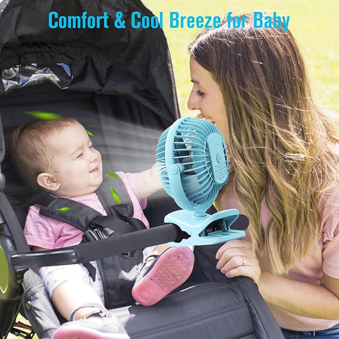 BESKAR Portable Clip on Fan Rechargeable, 4 Speeds Small Battery Operated Fans, USB Desk Fan with Strong Airflow, Sturdy Clamp Fans for Golf Cart Office Outdoor Travel Camping