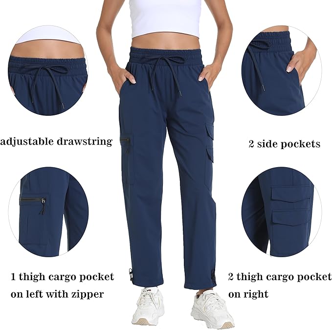 Women's Lightweight Hiking Joggers with Pockets - Water Resistant Cargo Pants for Outdoor Workouts Camping