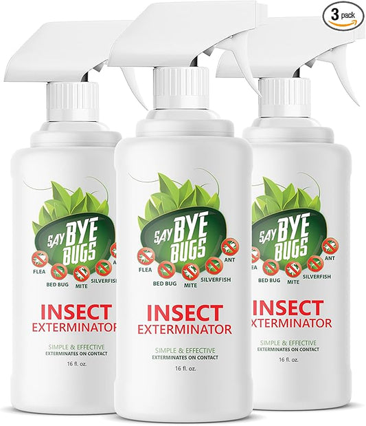 Insect Exterminator - a Non-Toxic, Kill on Contact Bug Spray hat Doesn't Stain & is Odor Free. Kills Fleas, Ants, Mites, Silverfish, and Other Home Insects. Shake & Spray (3X 16oz)
