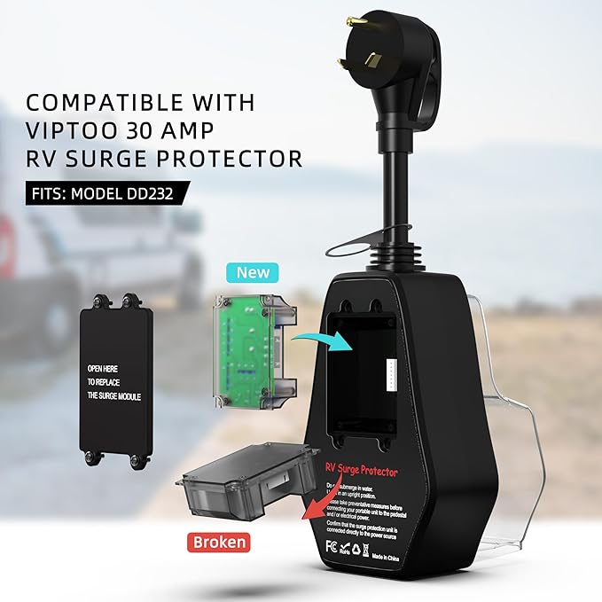 RV Surge Protector 30 Amp with 1.77'' Smart LED Display, Replaceable Module Design, 10000 Joules Circuit Analyzer for Camper & Trailer Power Plug, Waterproof with Oversized Cover (DD232)