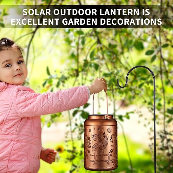 Solar Lanterns Outdoor Waterproof Hummingbird Garden Decor Christmas Gifts for Women Mom Grandma Hanging Lights Metal Decoration Outside for Yard, Patio,Backyard,Porch(Rooster)
