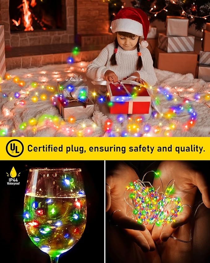 KNONEW 100FT Outdoor Christmas Fairy Lights Plug in,300 LED String Lights Outdoor Waterproof 8 Modes for Wedding Bedroom Walls Garden Trees Decoration(Multicolor)