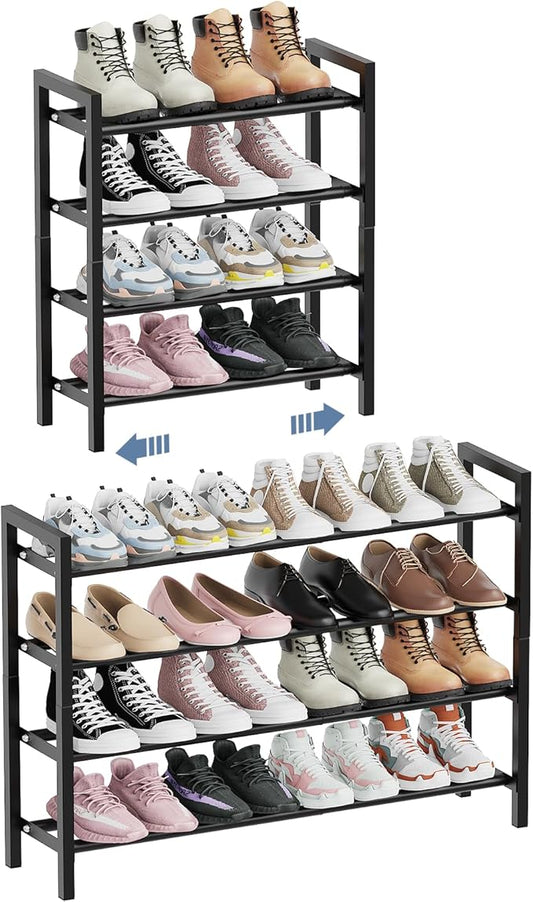 Mavivegue Expandable Shoe Rack, 4-Tier Shoe Organizer for Closet, Adjustable Shoe Rack for Front Door Entrance, Entryway