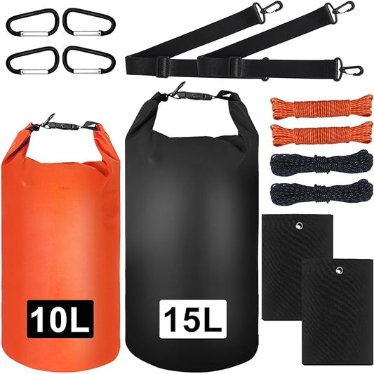 Bear Food Bag Hanging System, 2 Sets Camping Bear Bag Kit Waterproof Bear Protection Bag with Pulley System Include 10L & 15L Waterproof Bear Proof Storage Bag, Rock Bags, Carabiners, Ropes