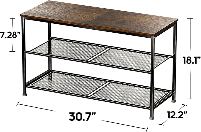 Shoe Rack for Closet, 3 Tier Shoe Organizer for Entryway, Freestanding Metal Storage Shoe Shelf with Wood Top, 8-12 Pairs of Shoes, Rustic Brown Black