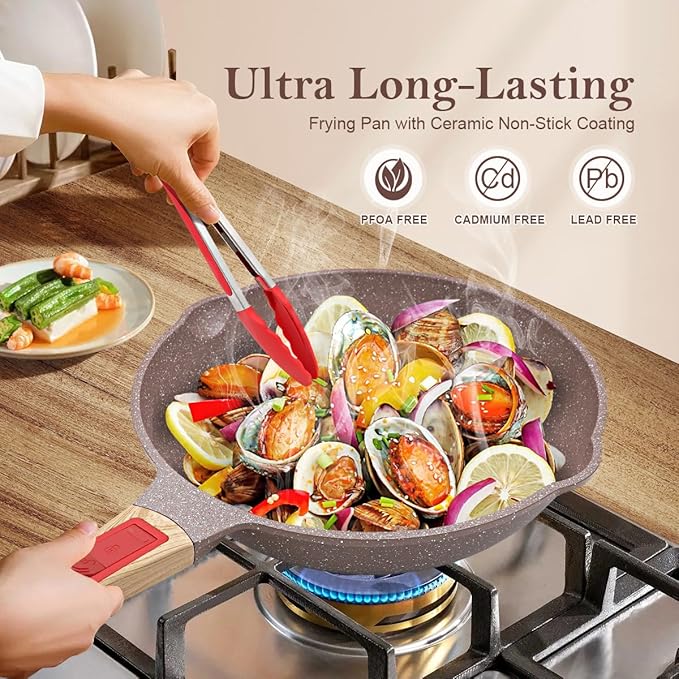 Nonstick Ceramic Deep Frying Pan, 11 Inch Healthy Frying Pan Skillet with Removable Handle, Oven Safe, PFAS PFOA & PTFE Free