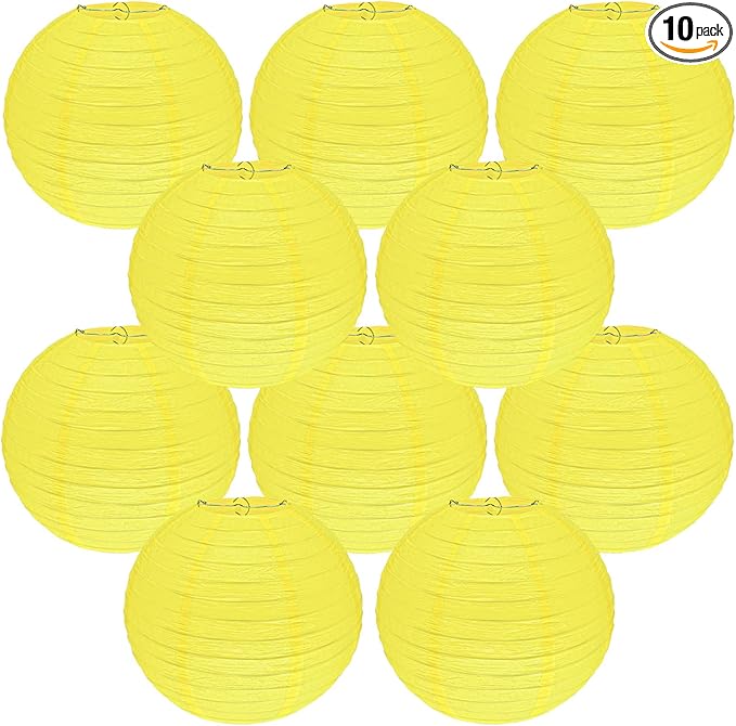 10Pcs 16 Inch Round Paper Lanterns for Home Decor, Restaurant, Church, Wedding, Birthday Party Decorations, Hanging Chinese Japanese Paper Lantern Lamps (Yellow)