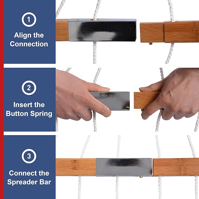 12 Ft Yard Hammock with Stand, 2 Person Hammock Freestanding with Curved Spreader Bar, Large Hammocks for Outside with Pillow and Portable Bag, Heavy Duty 450 lbs, Blue Stripes