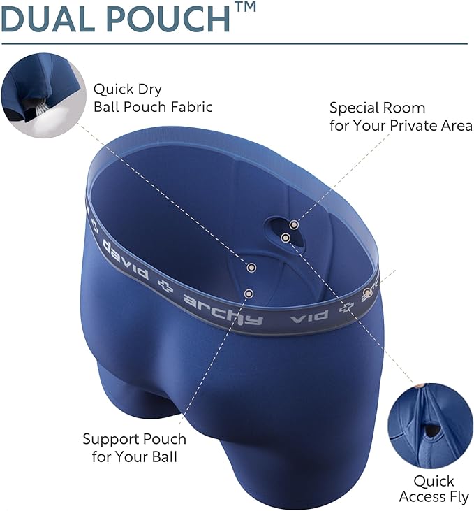 DAVID ARCHY Men's Underwear Ultra Soft Modal Dual Pouch Trunks Ball Pouch Bulge Enhancing Boxer Briefs for Men 3 or 4 Pack