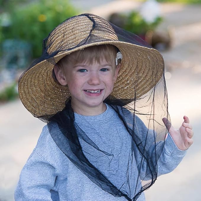 wohohoho Mosquito Head Net Mesh with Drawstring, Bug Face Netting for Hats, Mesh Face Shield for Men & Women Beekeeper Net Mask Protection for Midges, Bugs & Gnats (2 Packs, Mix Colors, Updated Size)