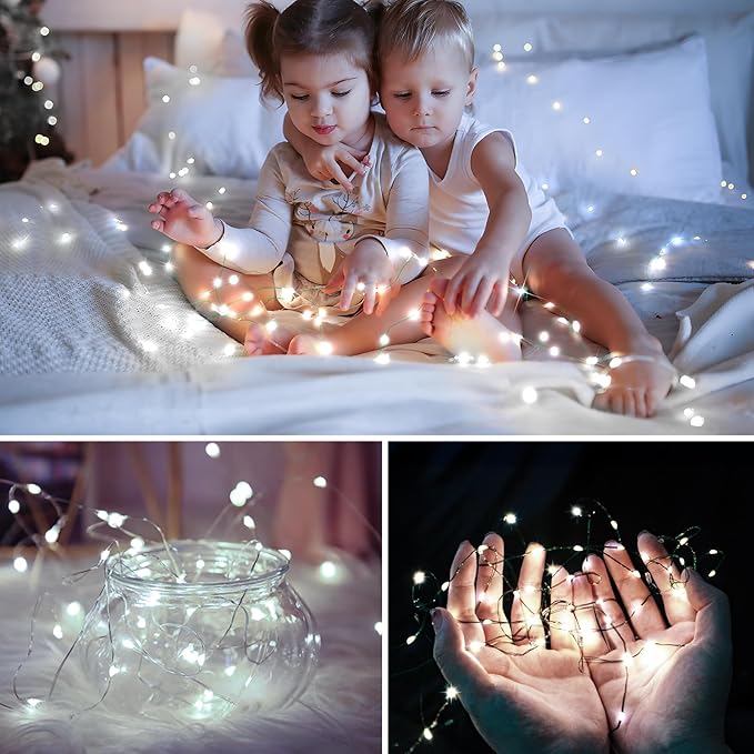 KNONEW 100FT Outdoor Christmas Fairy Lights Plug in,300 LED String Lights Outdoor Waterproof 8 Modes for Wedding Bedroom Walls Garden Trees Decoration(Cool White)