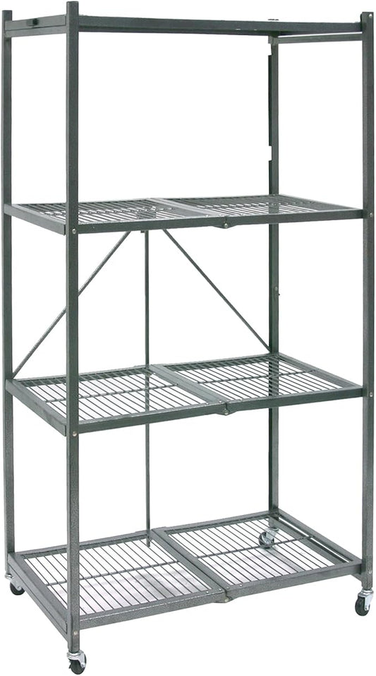 Origami 4-Pack R5 Storage Rack, 4-Tier Heavy-Duty Foldable Steel Shelf with Wheels, Gray