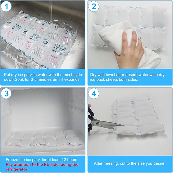 WORLD-BIO Shipping Ice Packs Small Cold Packs for Food Shipping, Long Lasting Dry Ice Packs for Coolers, Reusable Ice Sheets for Coolers Freezer Packs, 96 Cells