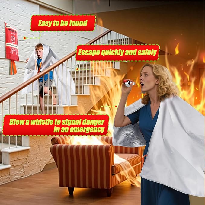 Emergency Fire Blanket Fire Suppression Blanket for Kitchen Fiberglass Fire Blanket Fireproof Blanket Grill Home School Fireplace Car Office Warehouse House Camping Metal Hooks Whistles 40"x40" 5 Pack