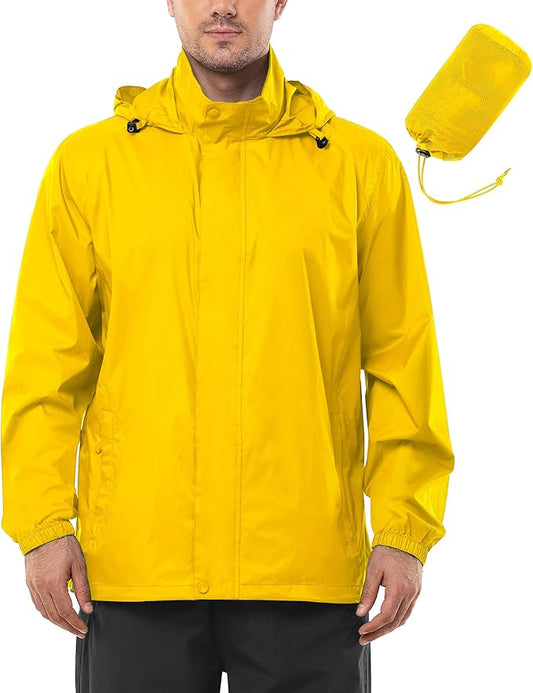 Outdoor Ventures Men's Rain Jacket Waterproof Lightweight Packable Rain Shell Raincoat with Hood for Golf Hiking Travel