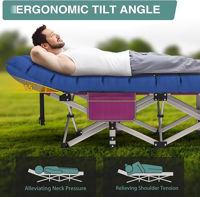 ZENPETIO 28In Folding Camping Cot for Adult, Portable Sleeping Cots with Mattress, Heavy Duty Outdoor Bed with Carry Bag for Home, Office, Camp, Travel, Vacation(Max Loading 500lbs)